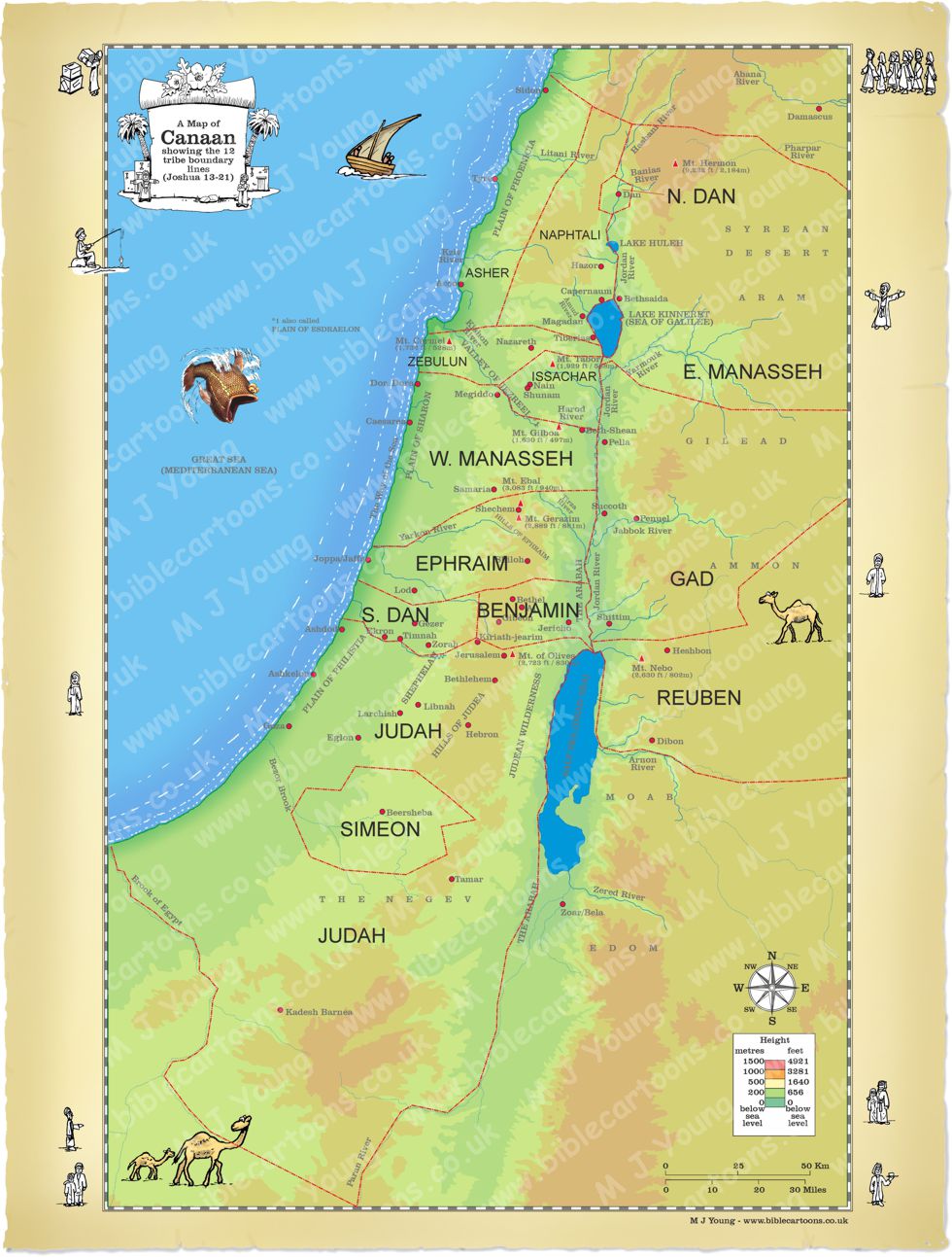Map of Canaan showing the 12 tribes boundary lines | Bible Cartoons