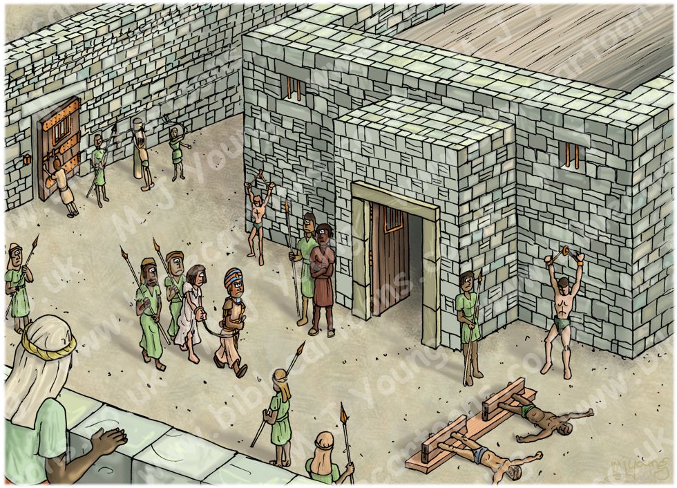 Genesis 39 - Joseph in prison - Scene 01 - Potiphar takes Joseph to prison 980x706px col.jpg