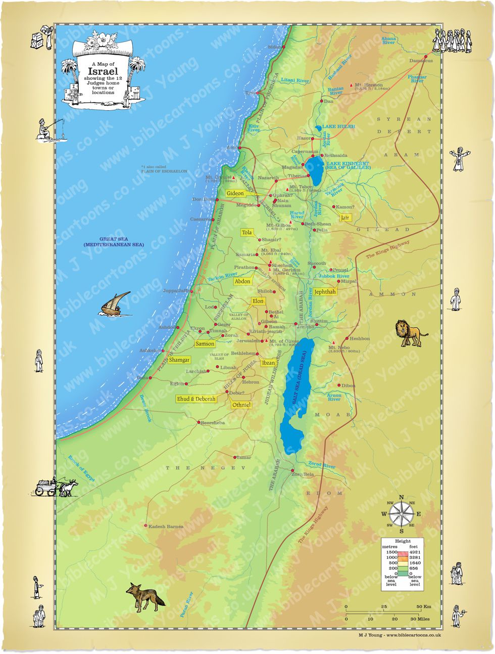 Map of Israel - The 12 Judges home towns or locations | Bible Cartoons